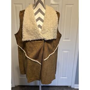 LOGO Lori Goldstein Sleeveless Open Vest Women Size XL Wool Blend Suede Sherpa